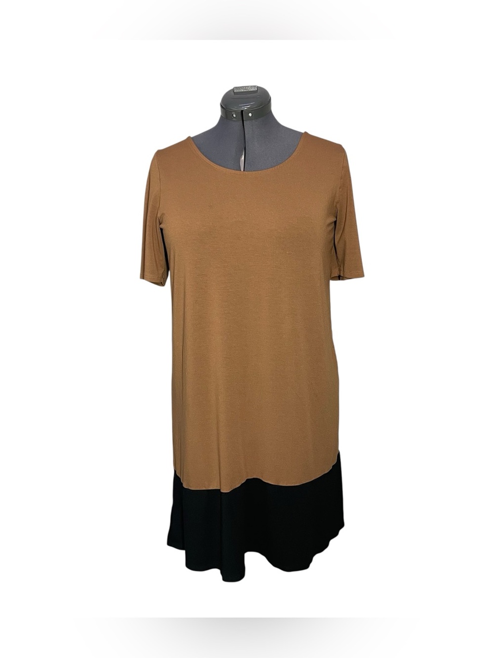 J Jill Wearever Collection Bordered Elliptical Dress Size Medium M Brown Black